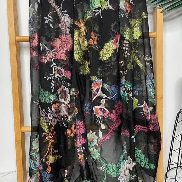 SOLD Etro Black Metallic Floral Print Fil Coupé Silk Chiffon Dress Size 44 S-M - Picture 10 of 13